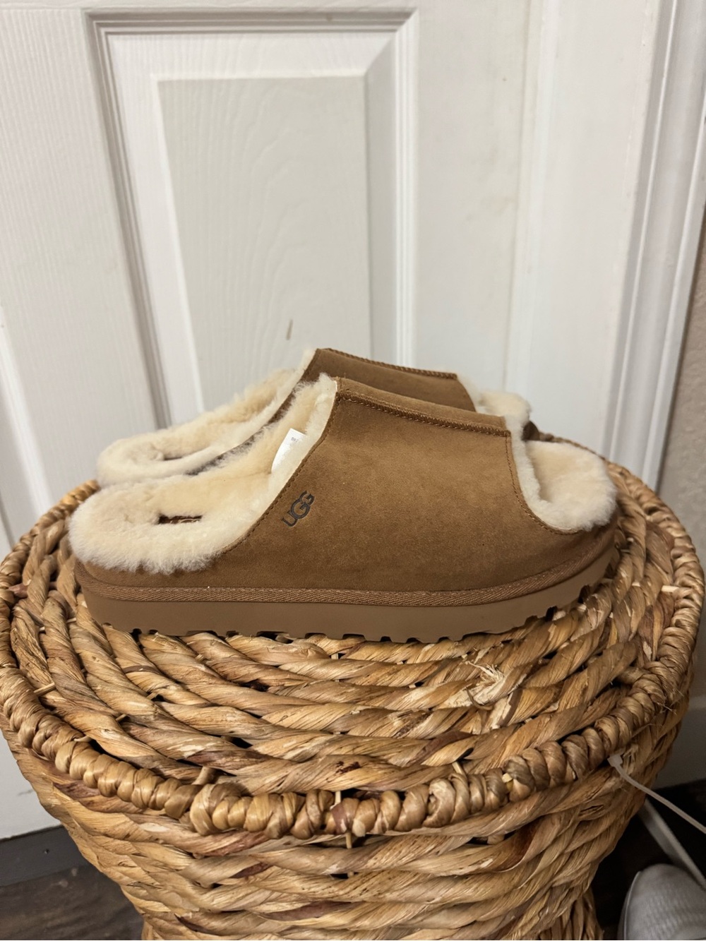 UGG Chestnut Suede Shearling-Lined Clog Mules